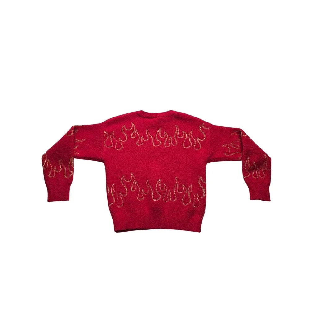 Netflix Stranger Things Flame Metallic Knit Sweater Red Gold Kids Medium 7/8
